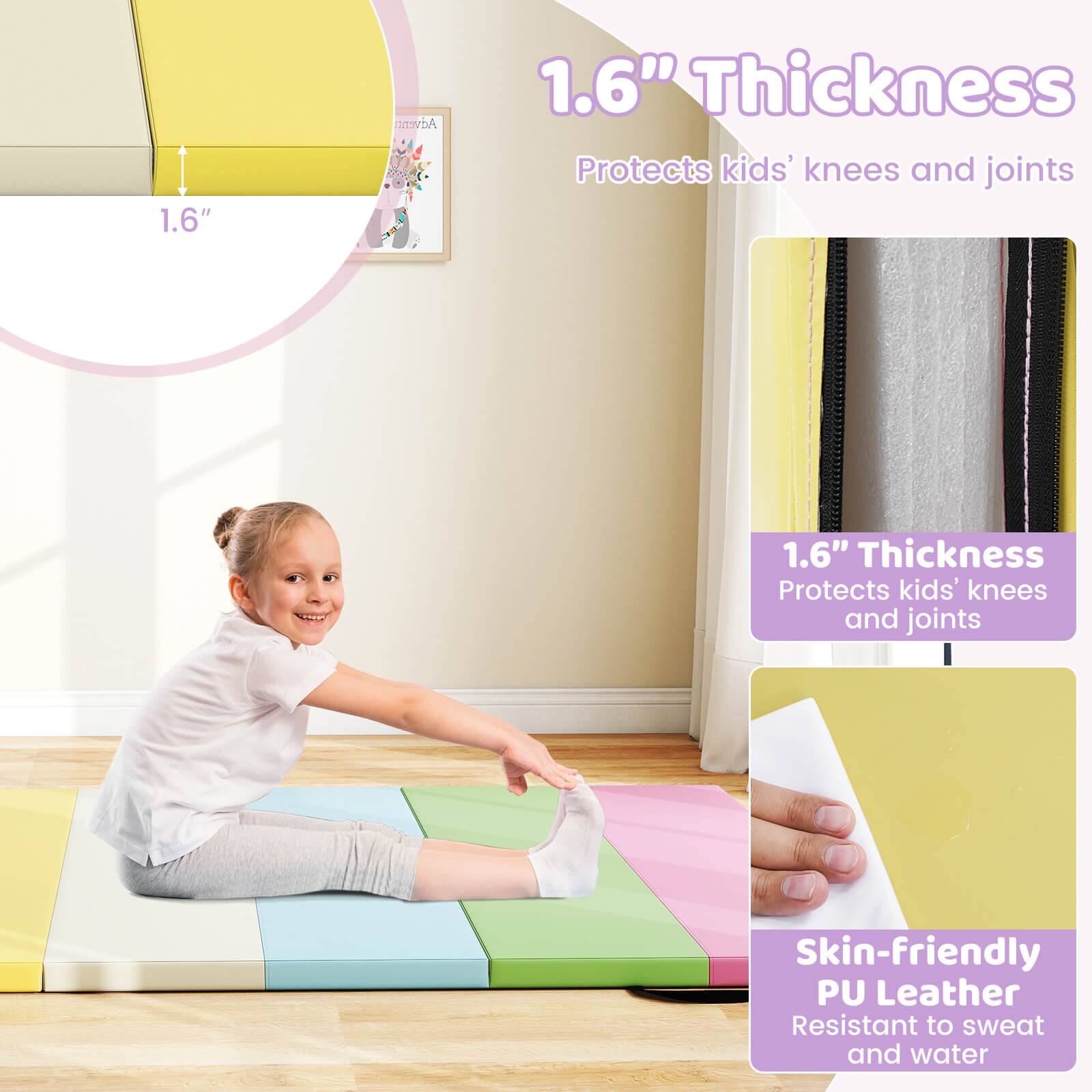 1.6" Thickness  
Protects kids' knees and joints  

Skin-friendly PU Leather  
Resistant to sweat and water