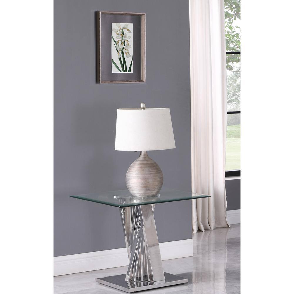 Angle. Best Quality Furniture - Glass End Table with Stainless Steel Base - Glass.