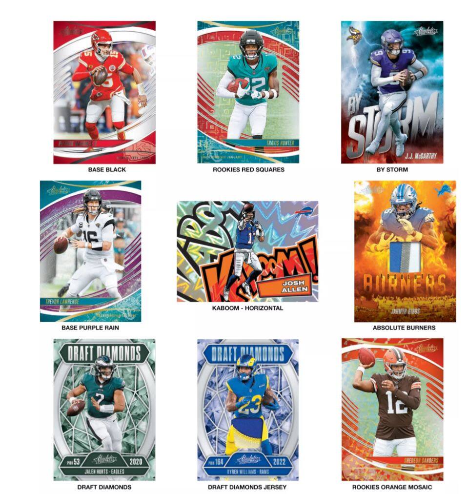 15 BASE BLACK IC TREVER LIWRENGE BASE PURPLE RAIN DRAFT DIAMONDS 6 9 2 3 BY TRAVIS HUNTER SUAM J.J. McCARTNY ROOKIES RED SQUARES BY STORM V IMX JOSH AUANERS ALLEN KABOOM HORIZONTAL JARWTA BBRS ABSOLUTE BURNERS DRAFT DIAMONDS 23 1c PER 53 2020 JALEN NURTS EABLES 164 2022 EYREN WILLIAMS BAMD REDEUI SANDERS DRAFT DIAMONDS DRAFT DIAMONDS JERSEY ROOKIES ORANGE MOSAIC