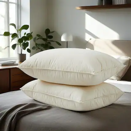 Front. Peace Nest - Peace Nest 300TC Organic Cotton White Down Bed Pillow Medium Firm - Off-white.
