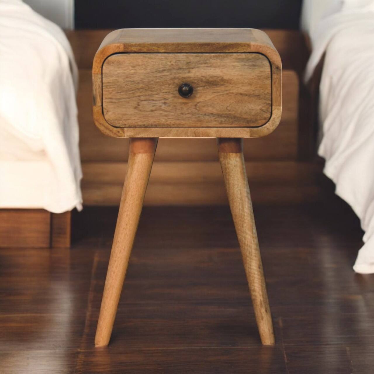 Alt View 6. Artisan Furniture - Artisan Furniture Solid Wood Avora Mini Oak-ish Nightstand with 1 drawer, Nordic Legs, Bown - Oak.