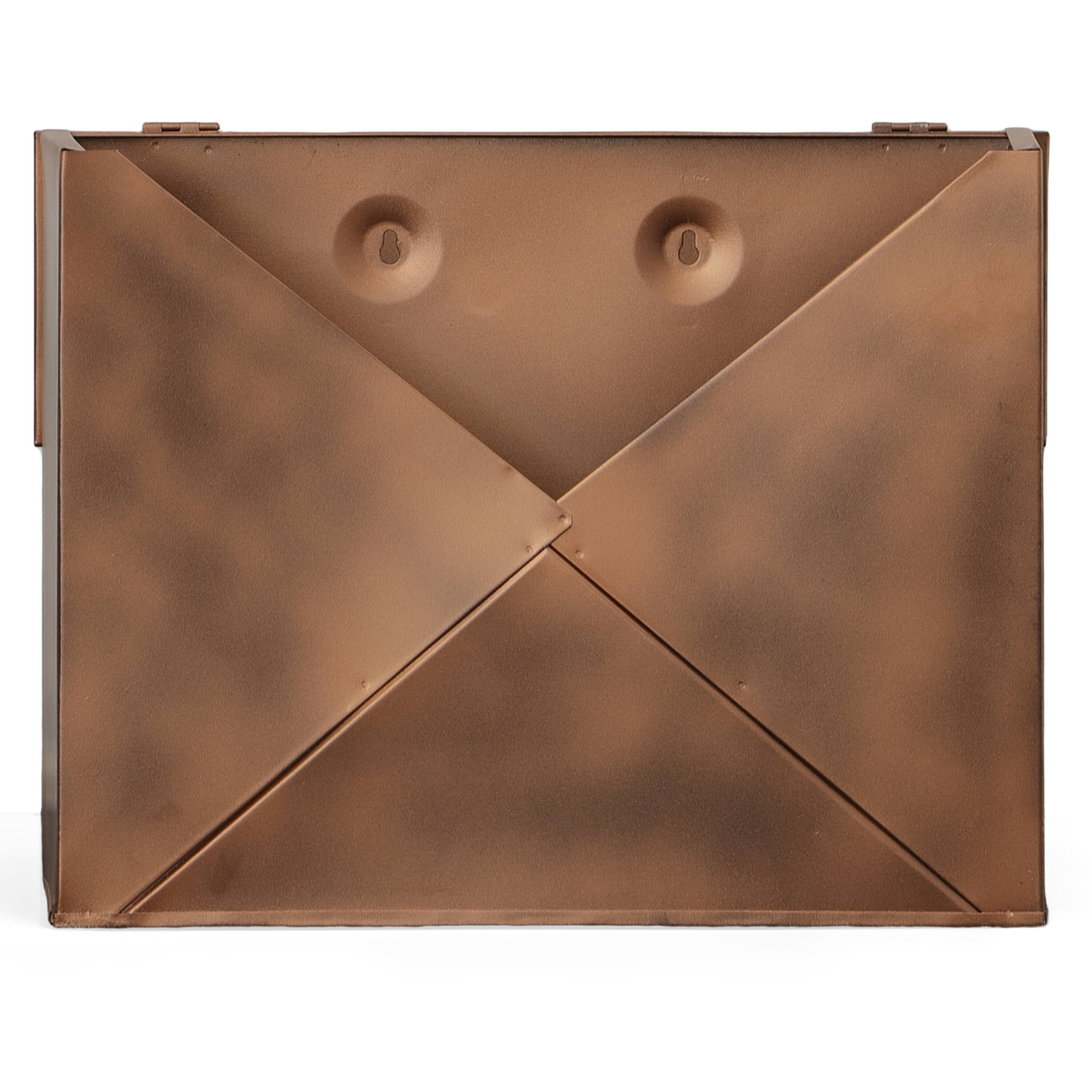 Alt View 1. Manhattan Lane - Envelope Shaped Wall Mount Metal Mail Box - Brown.