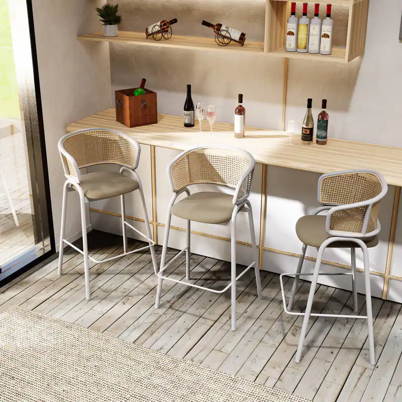 Stackable Wicker Bar Stools LeisureMod Ervilla Wicker Bar Stool with Fabric Seat, Mid Century ...