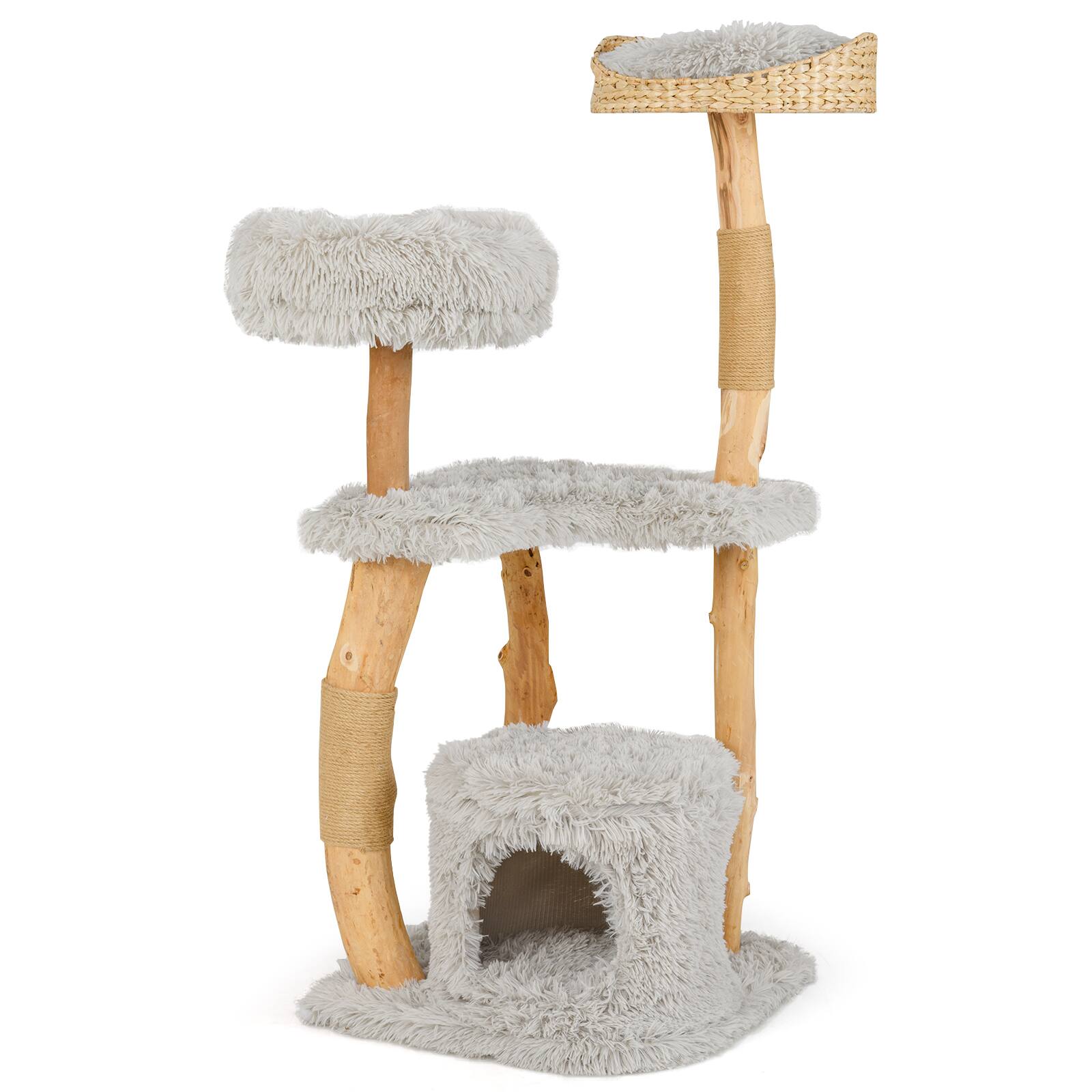 Alt View 9. Gymax - Gymax 49'' Tall Wooden Cat Tree Solid Wood Cat Tower w/ Jute Scratching Posts - GYM17495.
