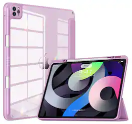 DTTO - Case for iPad Air 13" (M2/M3) and iPad Pro 12.9" (3rd/4th/5th/6th Gen) ,Clear Back Cover with Built-in Pencil Holder - Spanish Purple