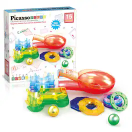 PicassoTiles - PICASSO-TILES Marble Run Add-On Accessories for Race Track Expansion Magnetic Tiles, Building Blocks STEM Toy for Kids - Multicolor