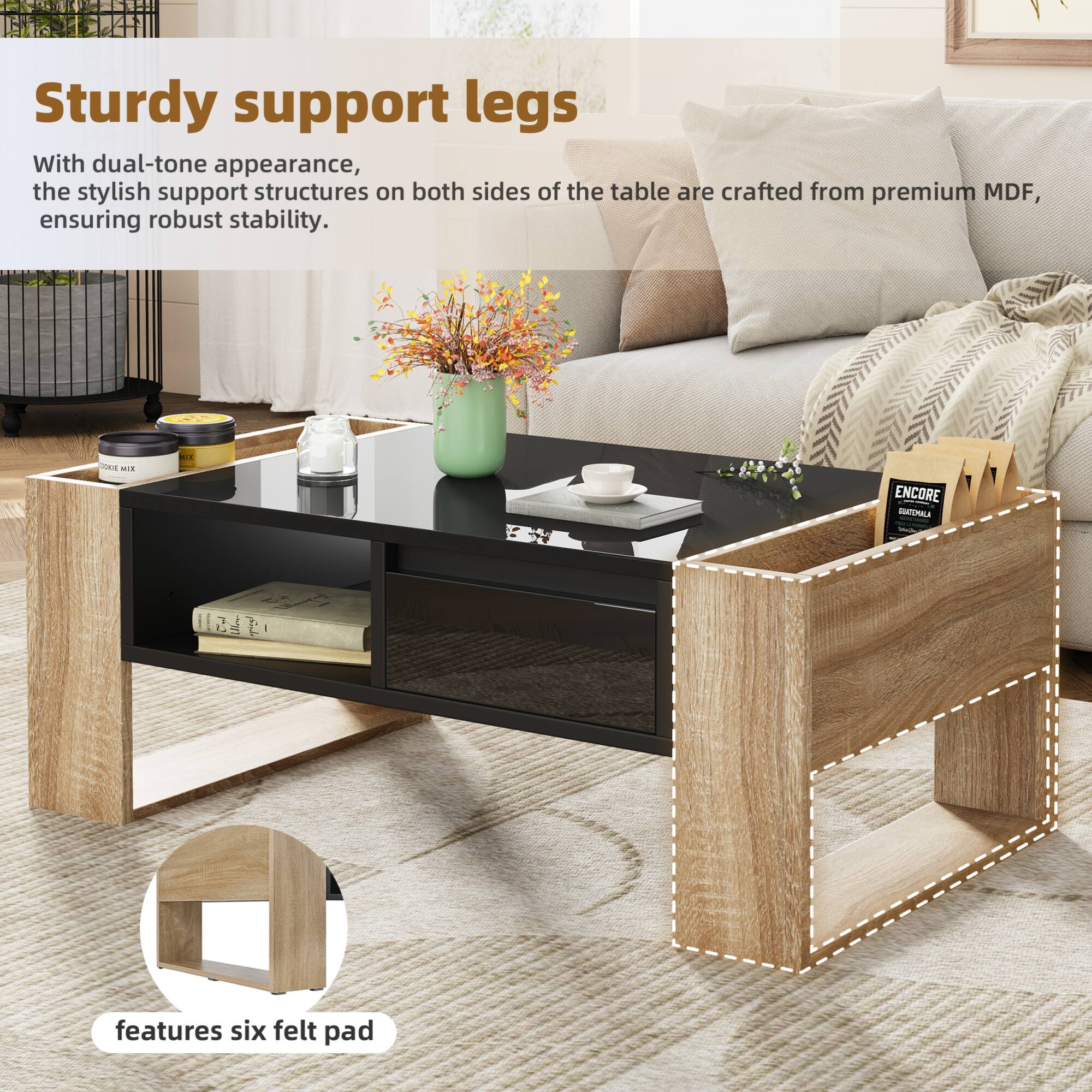 Sturdy support legs

With dual-tone appearance, the stylish support structures on both sides of the table are crafted from premium MDF, ensuring robust stability.

features six felt pad
