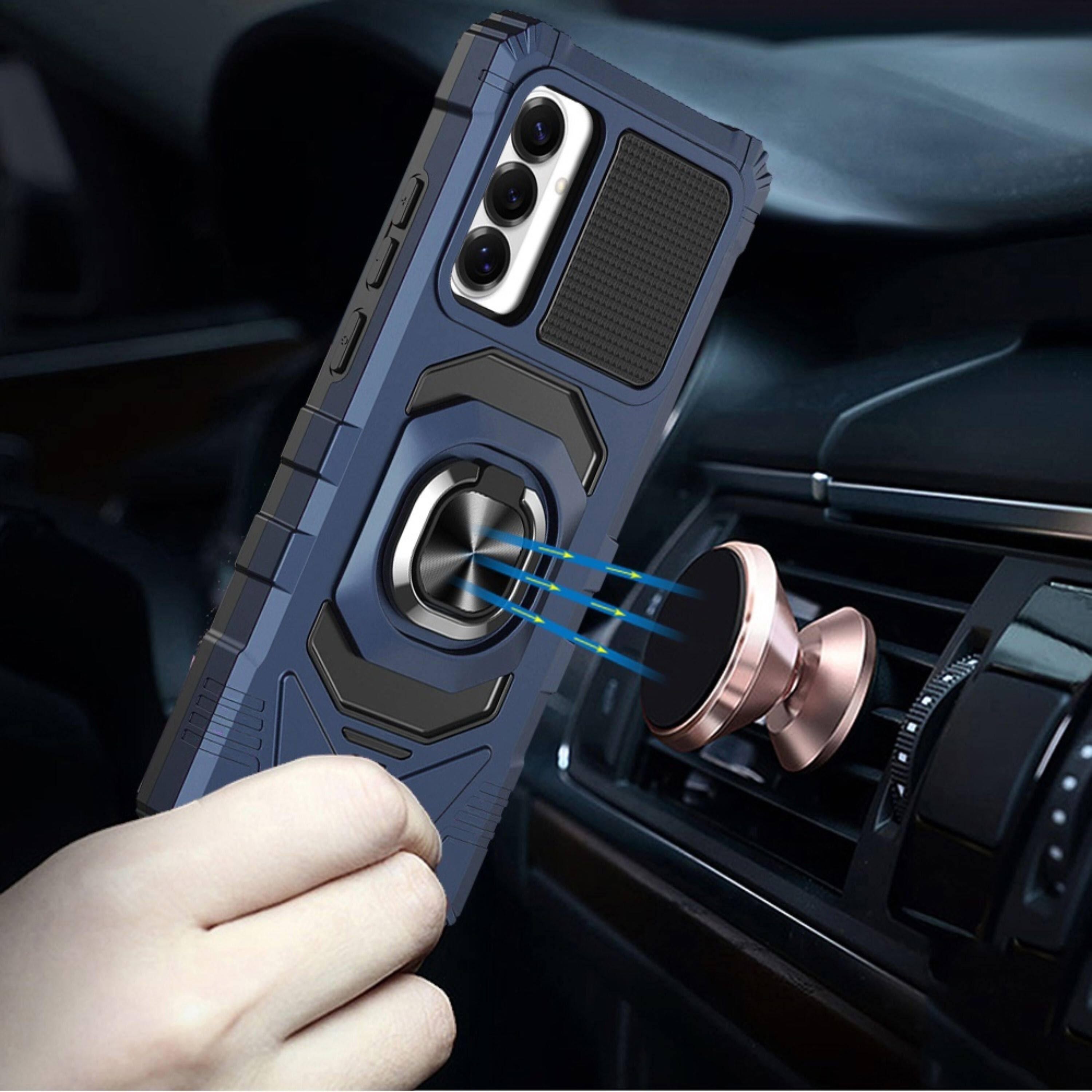 Angle. Kitcheniva - Rugged Dual Layer Magnetic Ring Stand Case With Tempered Glass For Samsung S26 FE Dark Blue - Dark Blue.