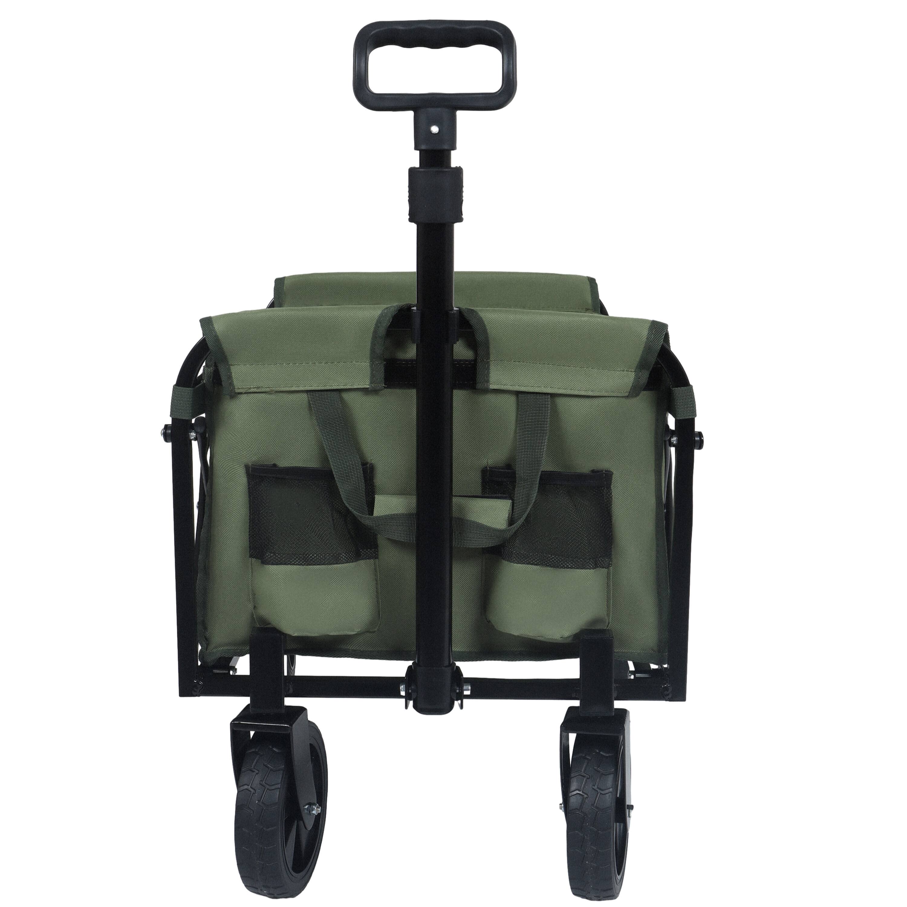Left. APRILSOUL - Expandable Dual-Layer Utility Wagon with 100% Extra Space - Grocery Cart for Camping Shopping Supports 225lbs army green - Army Green.