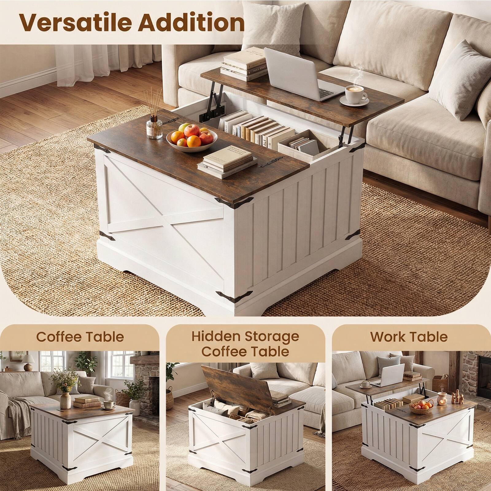 Versatile Addition

Coffee Table  
Hidden Storage Coffee Table  
Work Table