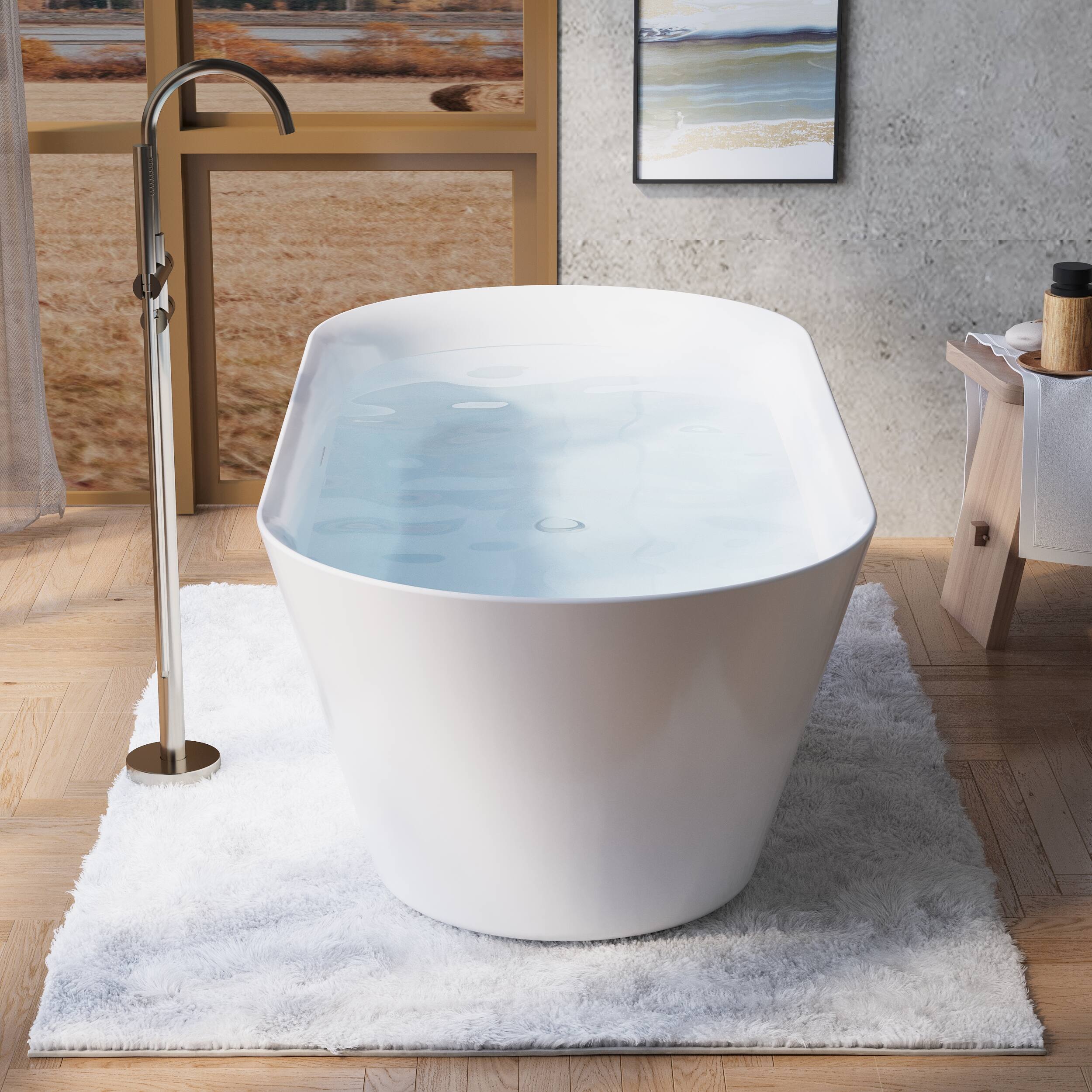 Angle. WELLFOR - Sable 71 in. Acrylic Flatbottom Double Ended Freestanding Soaking  Bathtub with Drain and Overflow - White.