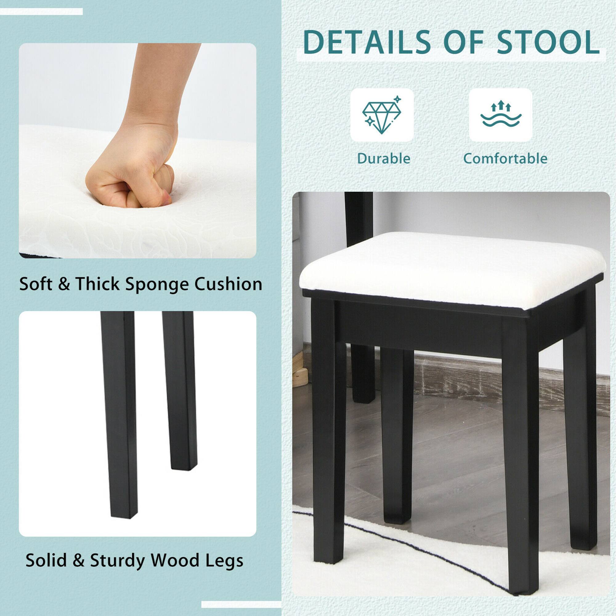 DETAILS OF STOOL

- Durable
- Comfortable

Soft & Thick Sponge Cushion

Solid & Sturdy Wood Legs