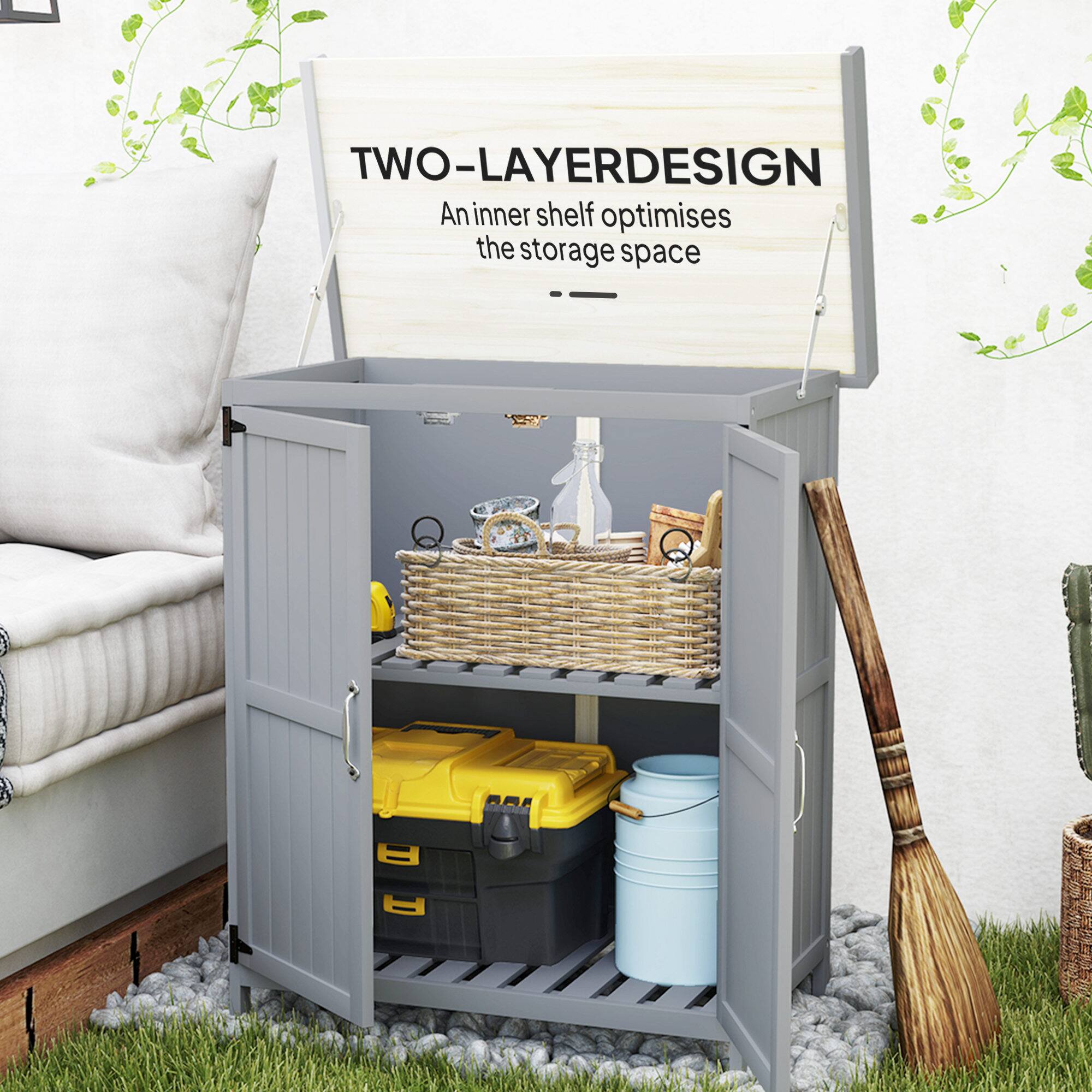 The text on the image reads: "TWO-LAYER DESIGN An inner shelf optimises the storage space."
