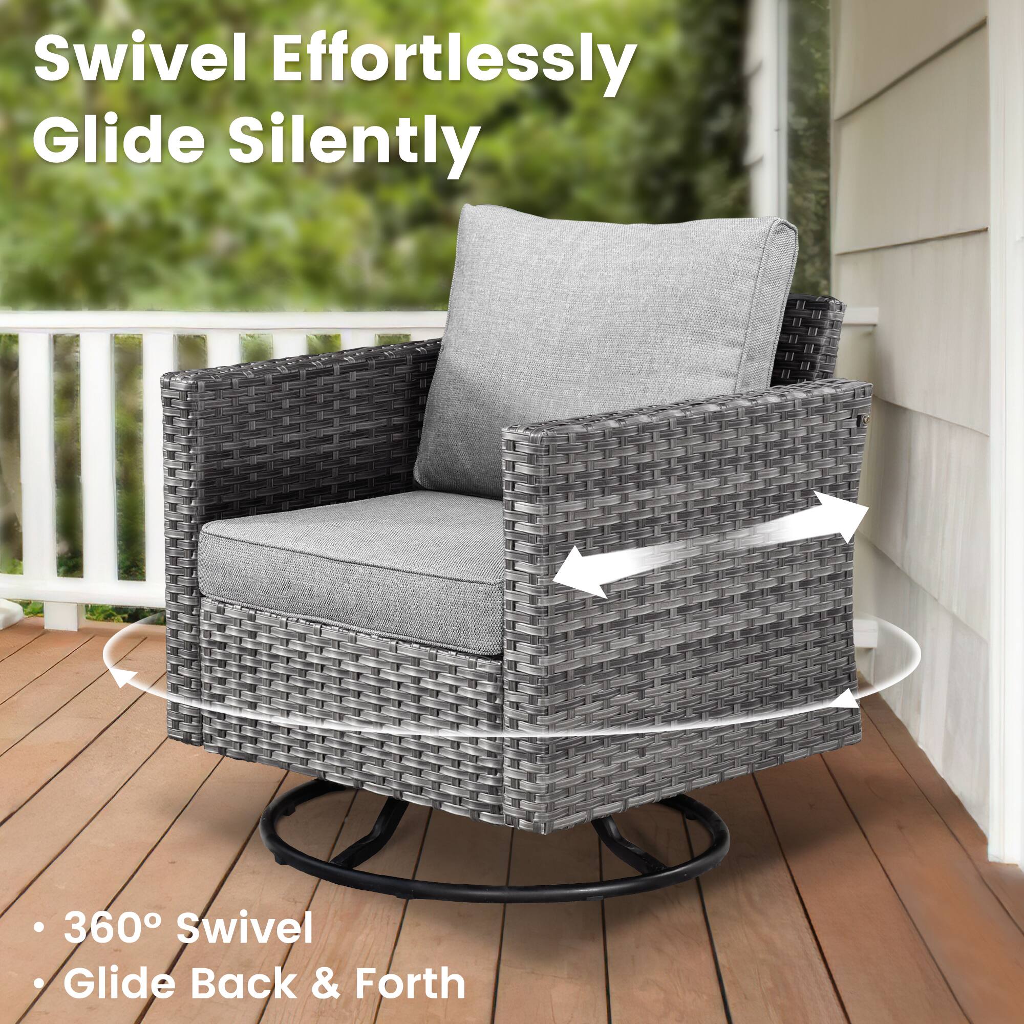 Swivel Effortlessly Glide Silently  
360° Swivel  
Glide Back & Forth