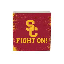 Evergreen Enterprises - USC Trojans 6" Square Fan Chant Wood Block Shelf Sign - Multicolor