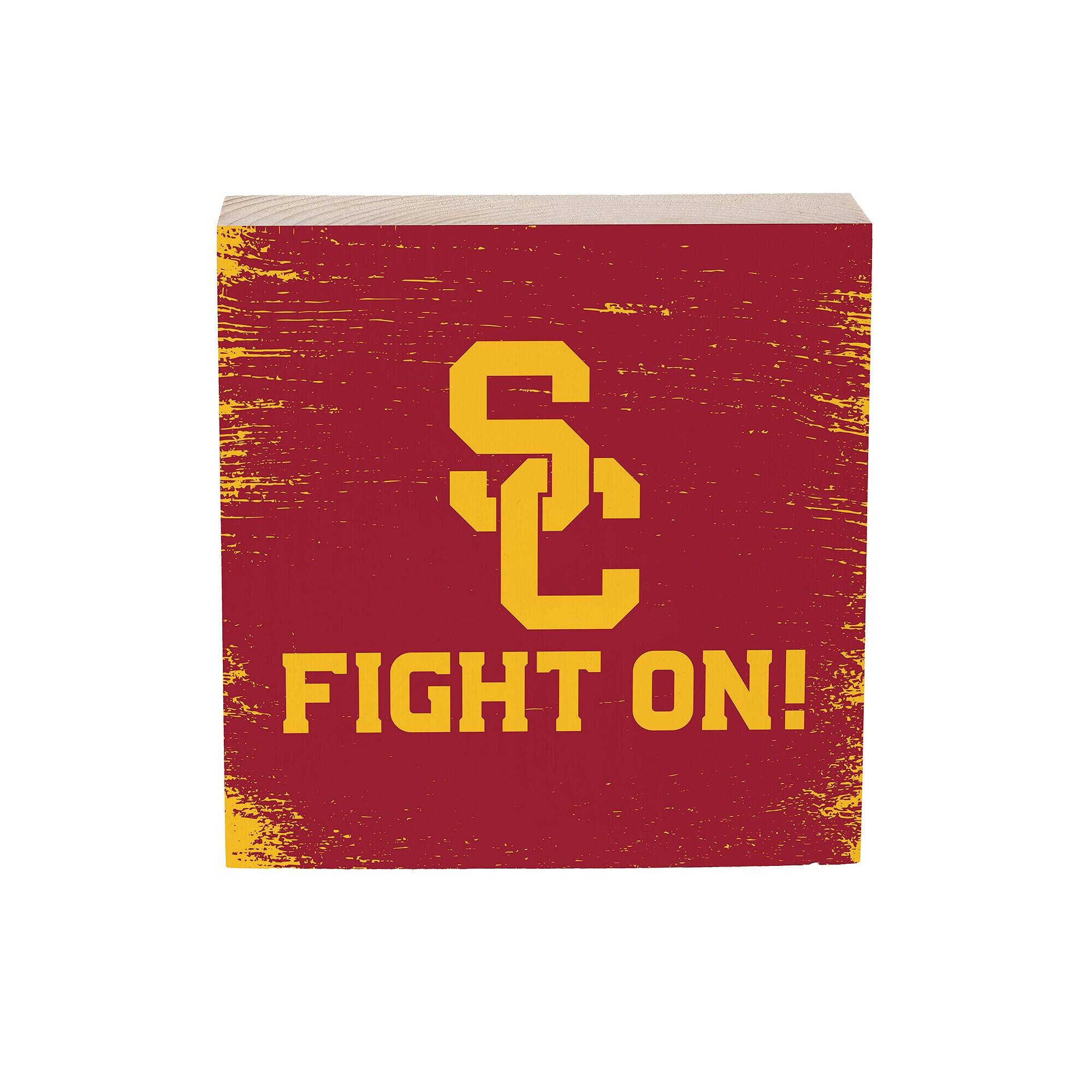 USC Trojans 6" Square Fan Chant Wood Block Shelf Sign