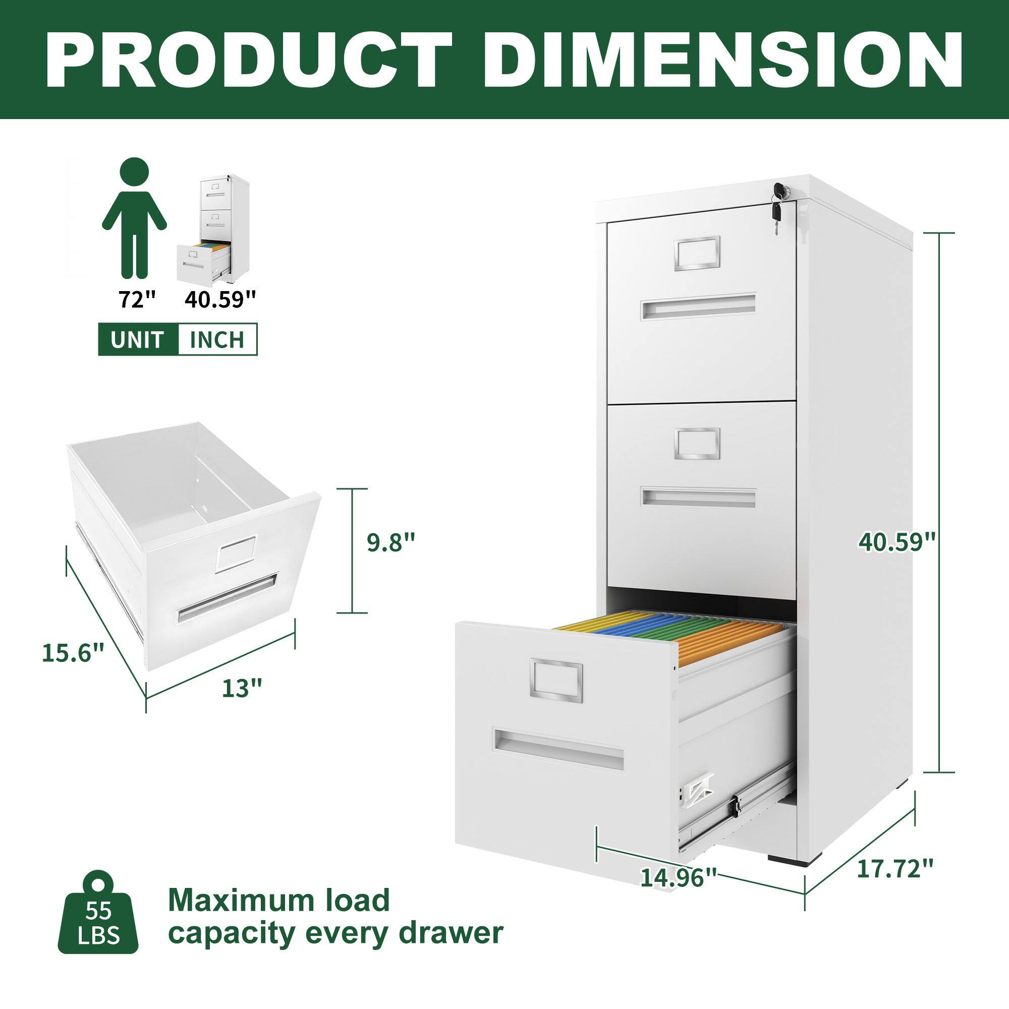 PRODUCT DIMENSION

UNIT INCH

72" 40.59"

15.6" 13" 9.8"

14.96" 17.72" 40.59"

Maximum load capacity every drawer 55 LBS