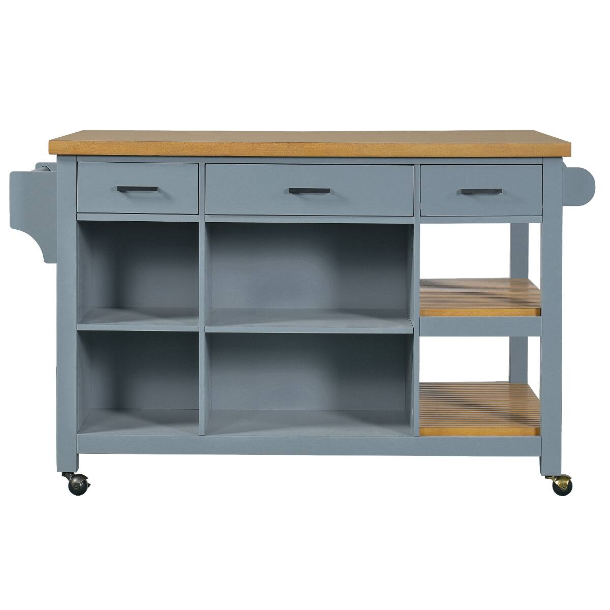 Alt View 7. Loheer - Loheer 52 inch kitchen island cart rubber wood top rolling kitchen island with storage drawers - Blue Gray.