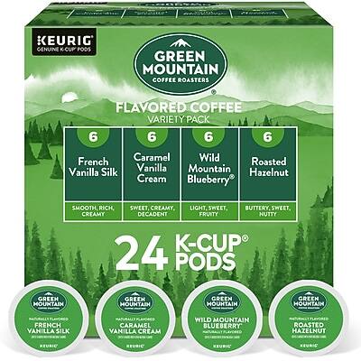 KEURIG GENUINE K-CUP
GREEN MOUNTAIN COFFEE ROASTERS
FLAVORED COFFEE VARIETY PACK
6 Caramel Vanilla Silk
6 French Vanilla
6 Wild Mountain Blueberry
6 Roasted Hazelnut
SMOOTH, RICH, SWEET, CREAMY
SWEET, CREAMY, DECADENT
LIGHT, SWEET, BUTTERY
FRUITY, NUTTY
24 PODS
GREEN MOUNTAIN
Caramel Vanilla Silk
French Vanilla
Wild Mountain Blueberry
Roasted Hazelnut
KEURIG