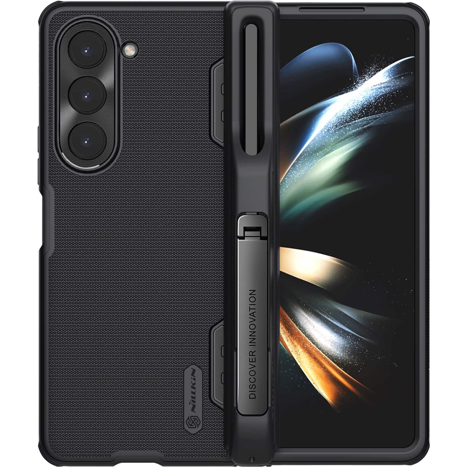 Front. SaharaCase - GRIP Series with Kickstand and Stylus Compatibility Case for Samsung Galaxy Z Fold5 - Black.