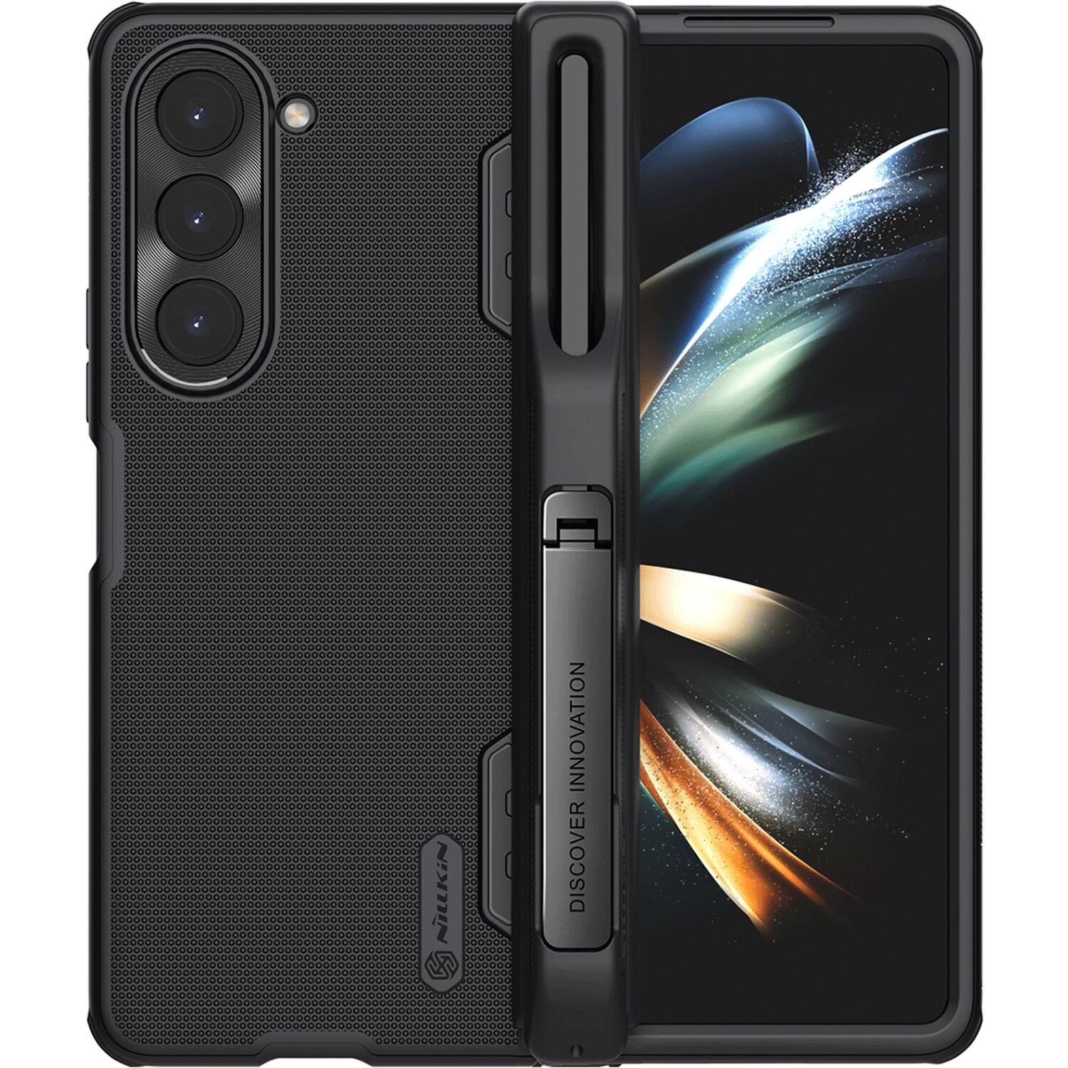 Front. SaharaCase - GRIP Series with Kickstand and Stylus Compatibility Case for Samsung Galaxy Z Fold5 - Black.