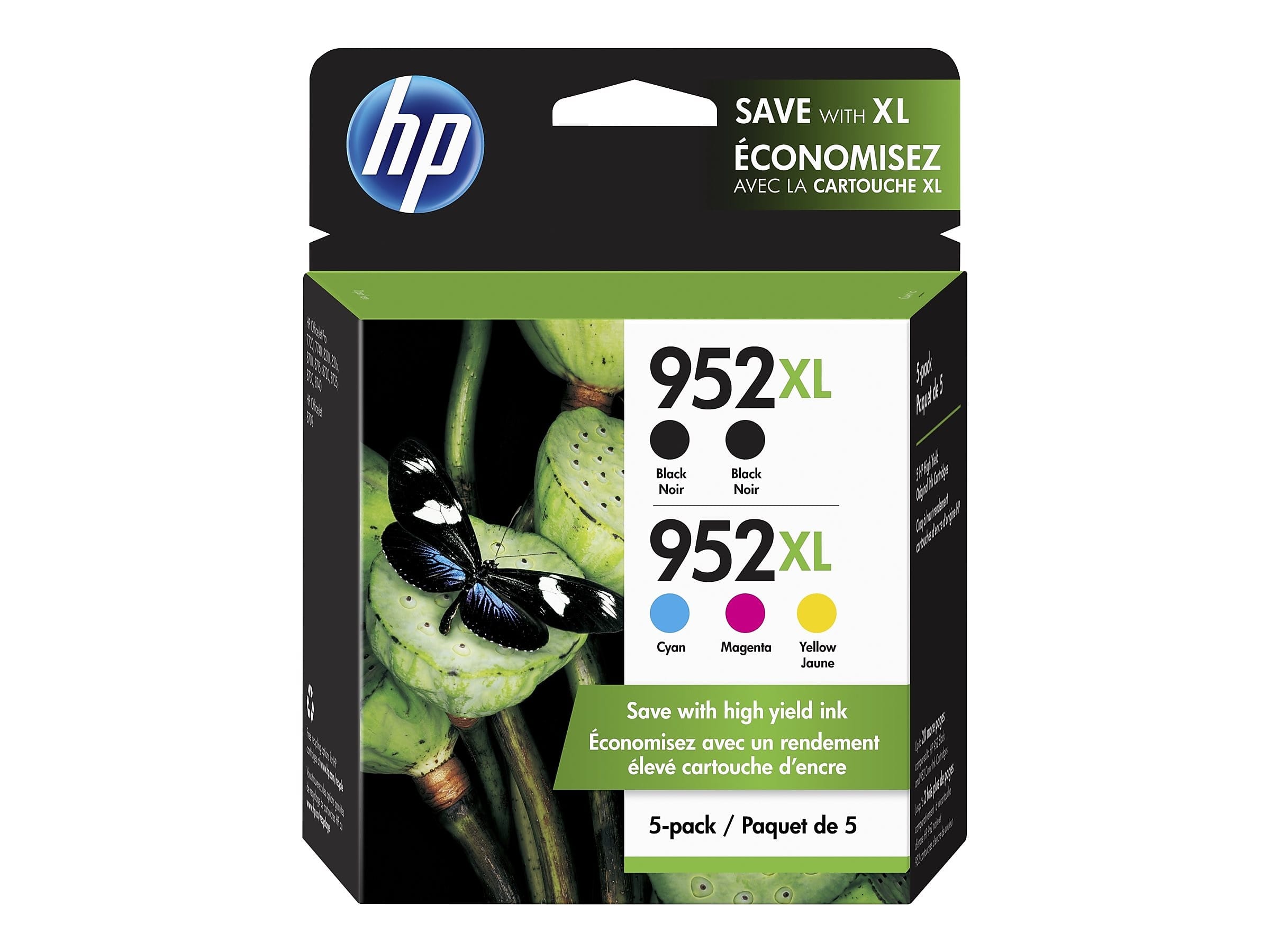 HP - 952XL Multipack Ink Cartridge, 5/Pack (6ZA00AN#140) - Black|Cyan|Magenta|Yellow