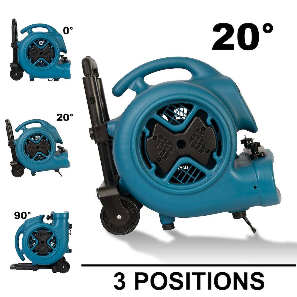 Alt View 1. XPOWER - 1/2 HP 2980 CFM, Dryer, Fan, Blower with Telescopic Handle, Wheels, Carpet Clamp - Blue.