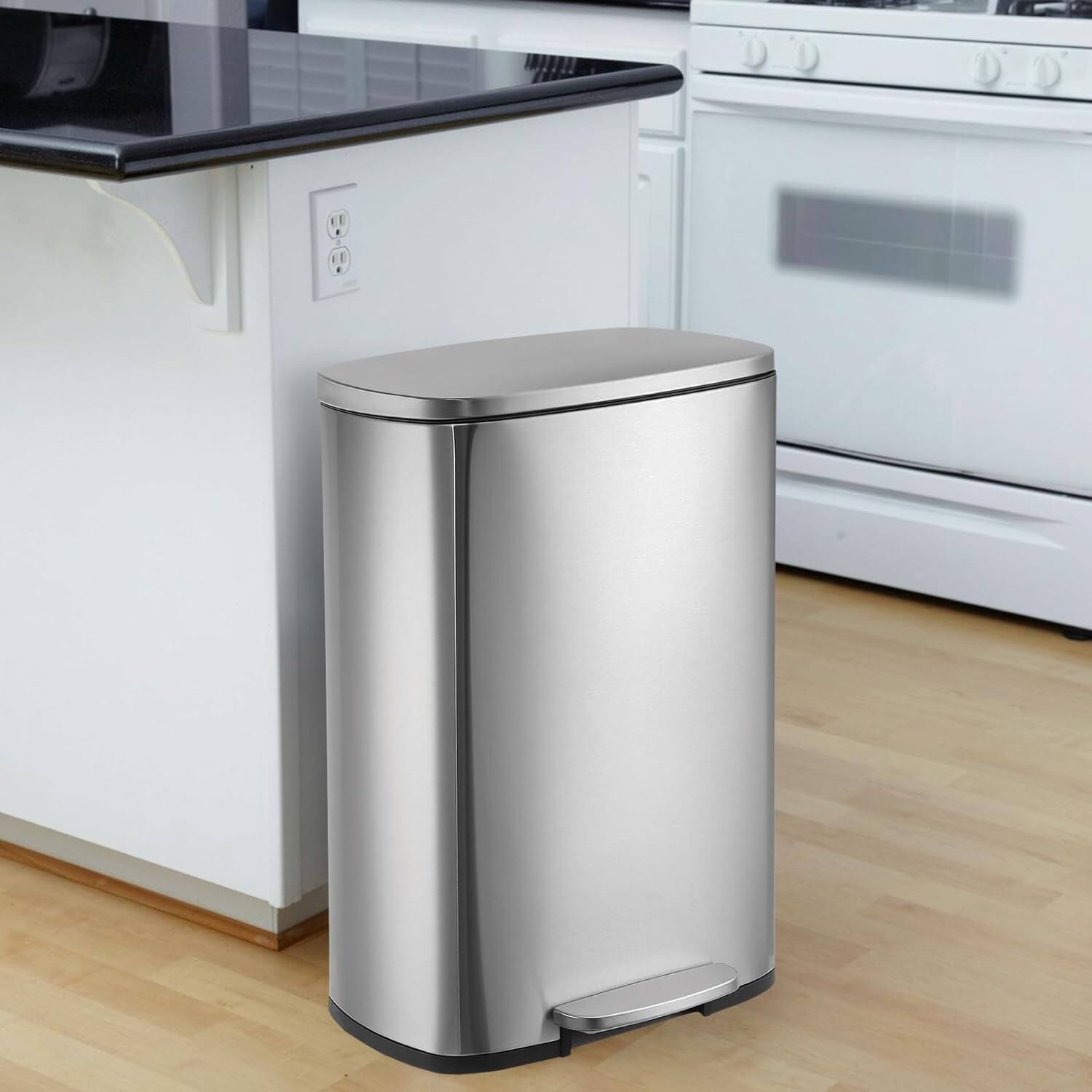 Front. Homhougo - 50 L Hands-Free Stainless Steel Commercial/Kitchen Step Trash Can - Silver.