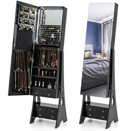 Gymax - Jewelry Cabinet Armoire Full Length LED Mirror W/ 6 Drawers & Makeup Shelf - Black