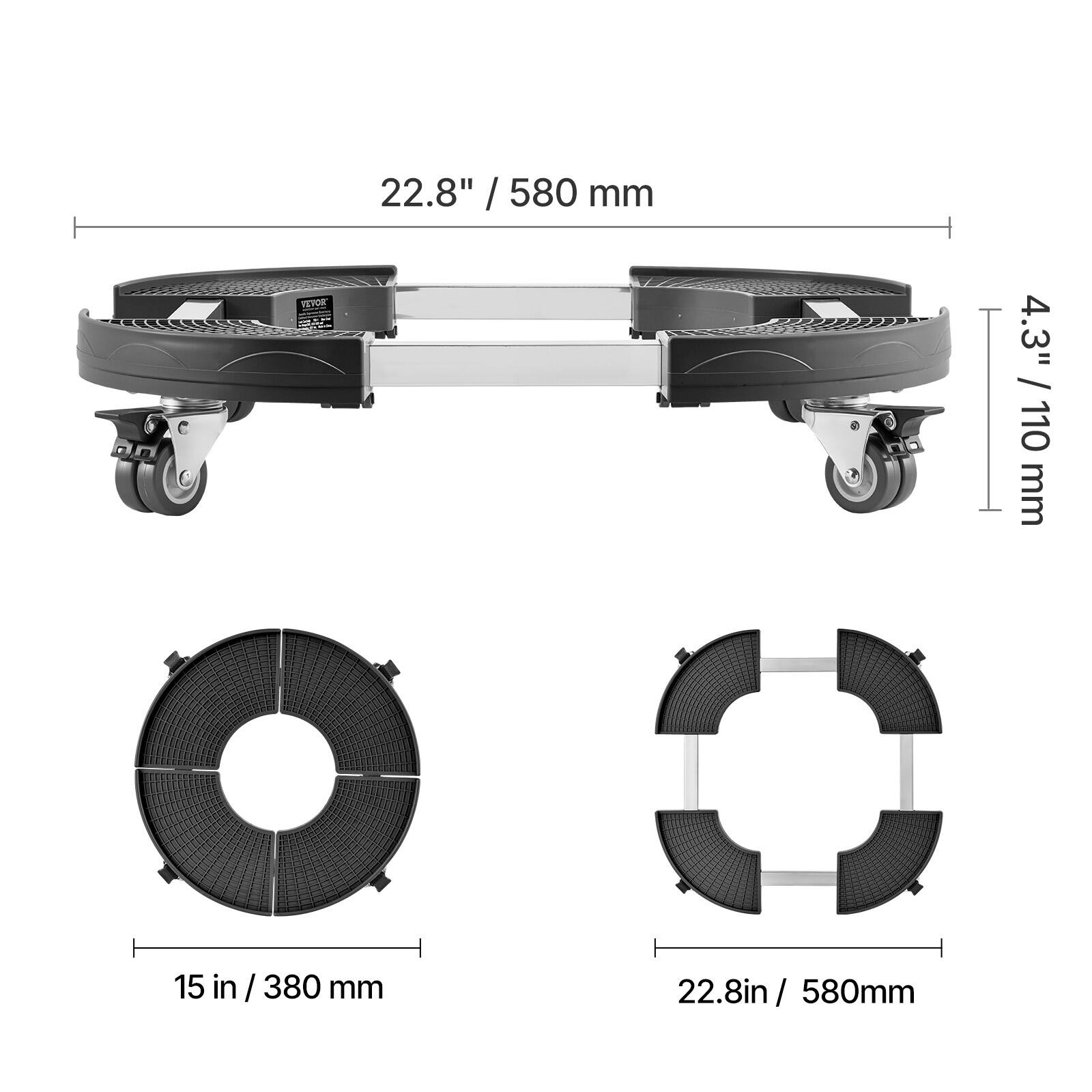 22.8" / 580 mm  
4.3" / 110 mm  
15 in / 380 mm  
22.8 in / 580 mm