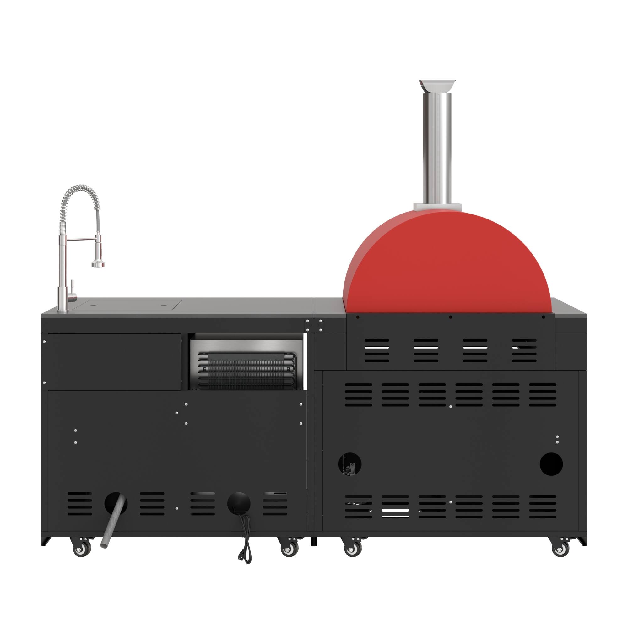 Alt View 9. Koolmore - 79 in. Outdoor Kitchen Island with 22 in. Gas and Wood-Fired Pizza Oven, Sink, and Refrigerator in Black Stainless - Black.