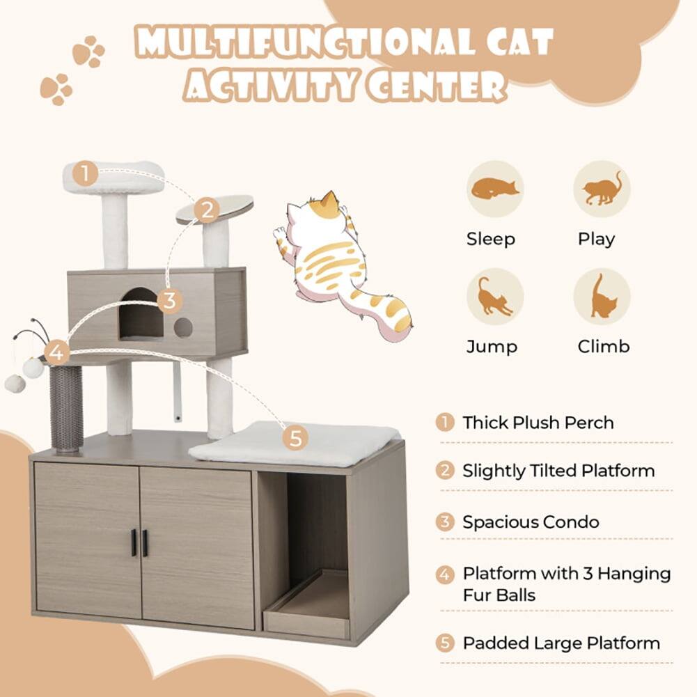 MULTIFUNCTIONAL CAT ACTIVITY CENTER

1. Thick Plush Perch
2. Slightly Tilted Platform
3. Spacious Condo
4. Platform with 3 Hanging Fur Balls
5. Padded Large Platform

Sleep Play
Jump Climb