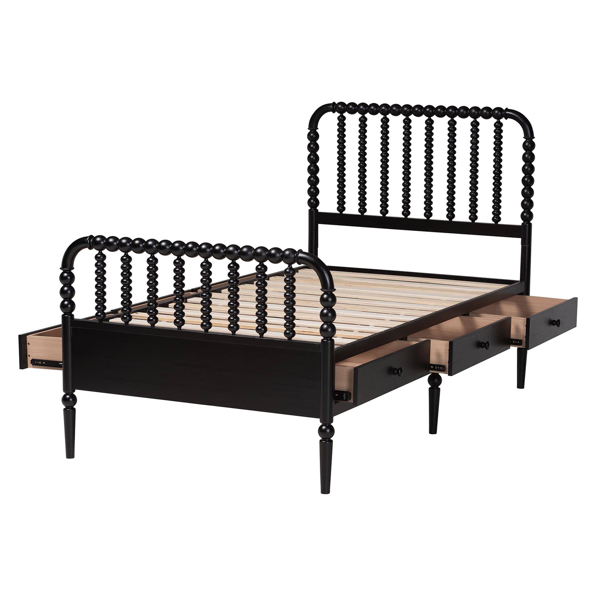 Alt View 1. Baxton Studio - Lucera 6-Drawer Platform Bed with Bobbin Frame, Twin - Black.