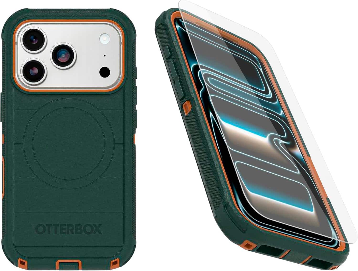 OtterBox - iPhone 17 Pro (Only) Bundle: Defender Series Case & Screen Protector - Case Only - Rugged - Snaps on MagSafe - Green Intrigue