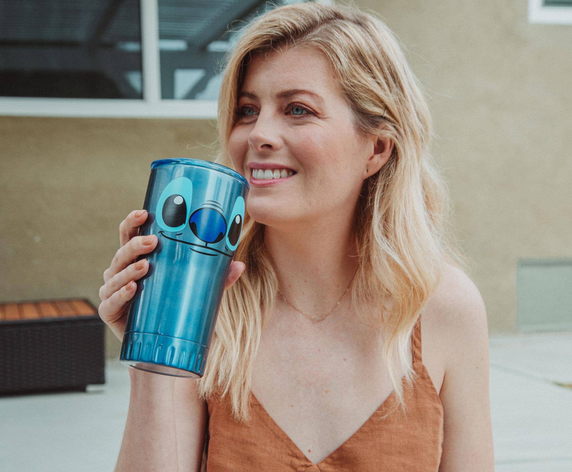 Alt View 4. Silver Buffalo - Disney's Lilo & Stitch Face Double-Walled Stainless Steel Tumbler | 20 Ounces - Blue.