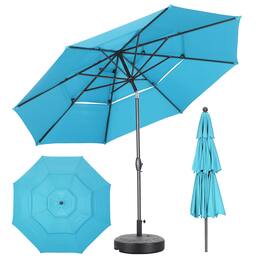 Ainfox - 10 FT Outdoor Patio Umbrella with Base 3 Tiers Adjustable Umbrella with Crank & Tilt for Patio Backyard Poolside - Blue