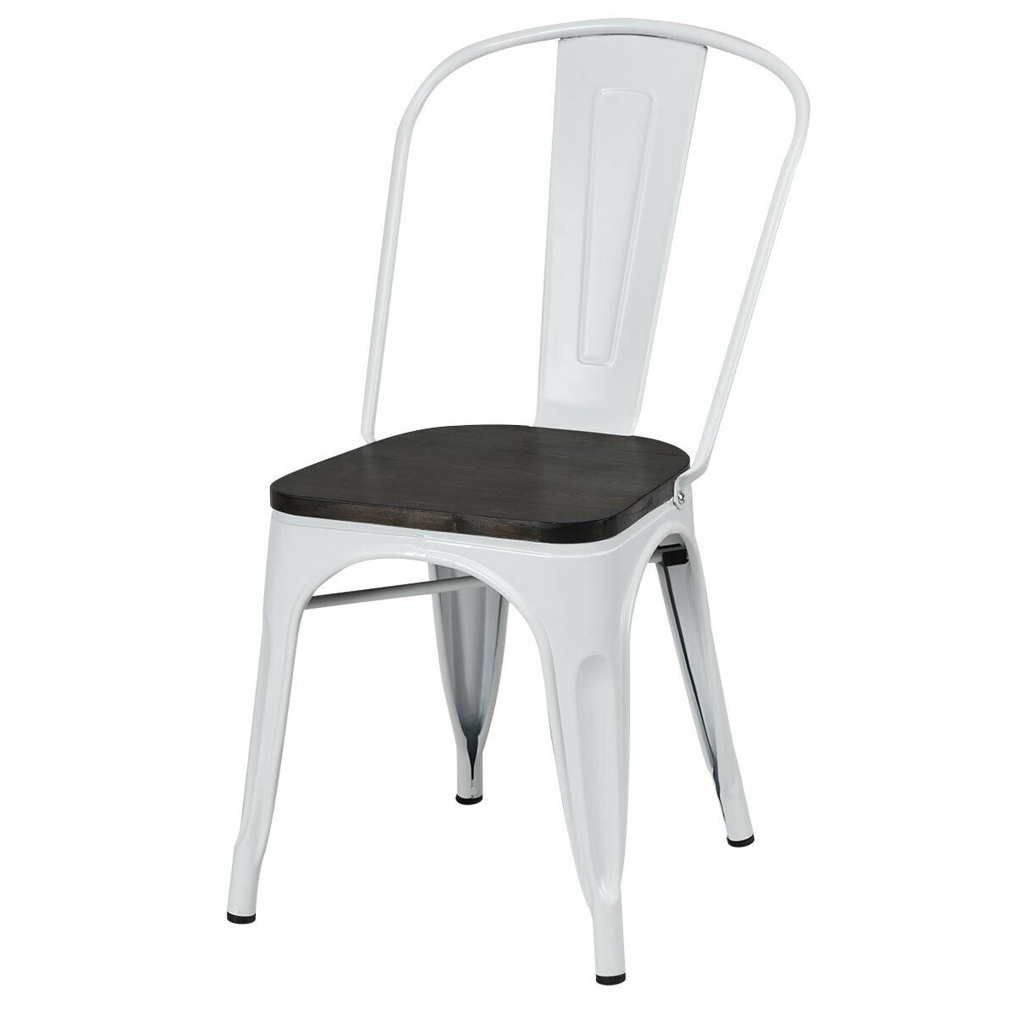 Alt View 5. Gymax - Gymax Set of 4  Metal Dining Side Chair Wood Seat Stackable Cafe Bistro - White.