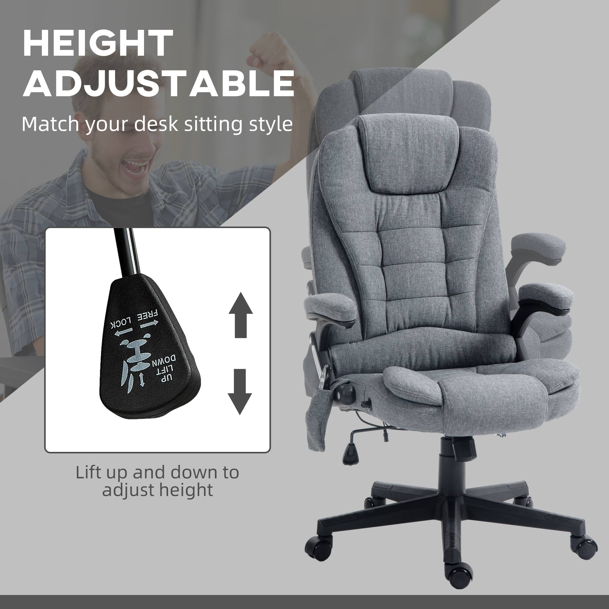 HEIGHT ADJUSTABLE
Match your desk sitting style
FREE LOCK DOMM
Lift up and down to adjust height