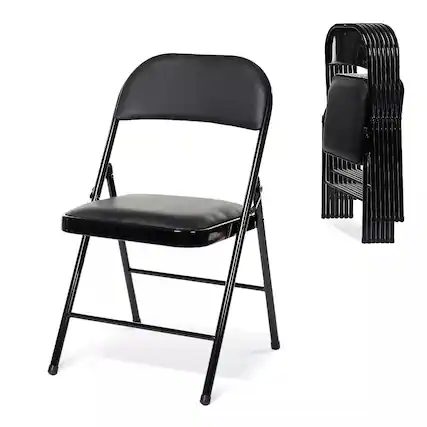 Front. Essen Blissed - 8 Pack Folding Chairs with Padded Seats for Events Home Office, Pu Leather Folding Chair Black - Black.