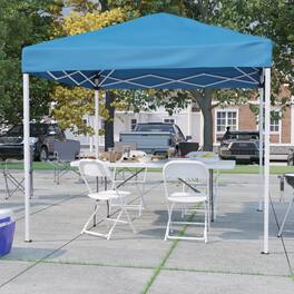 Emma + Oliver - Outdoor Event/Tailgate Set with Pop Up Event Canopy with Carry Bag, Bi-Fold Table and 4 Folding Chairs - Blue