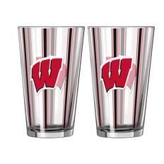 Front. Logo Brands - Wisconsin Badgers Two-Piece 16oz. Striped Pint Glass Set - Multicolor.