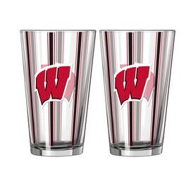 Logo Brands - Wisconsin Badgers Two-Piece 16oz. Striped Pint Glass Set - Multicolor