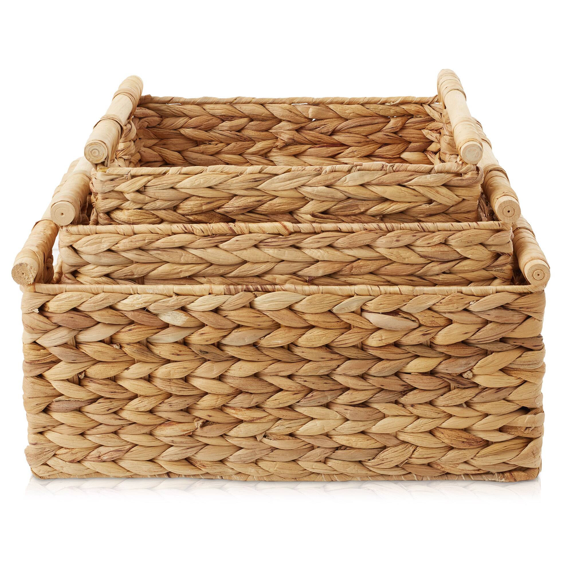 Alt View 2. Casafield - 3pk Hyacinth Storage Baskets with Wooden Handles - Small Medium Large - Natural - Hyacinth.