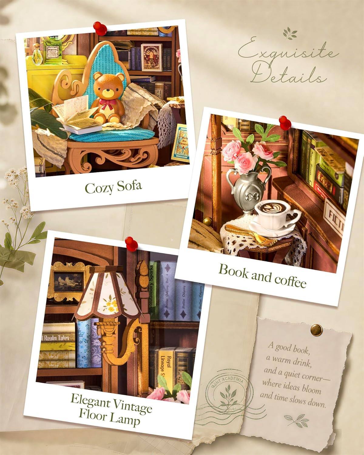 Exquisite Details  
Cozy Sofa  
Book and coffee  
Elegant Vintage Floor Lamp  

A good book, a warm drink, and a quiet corner—where ideas bloom and time slows down.