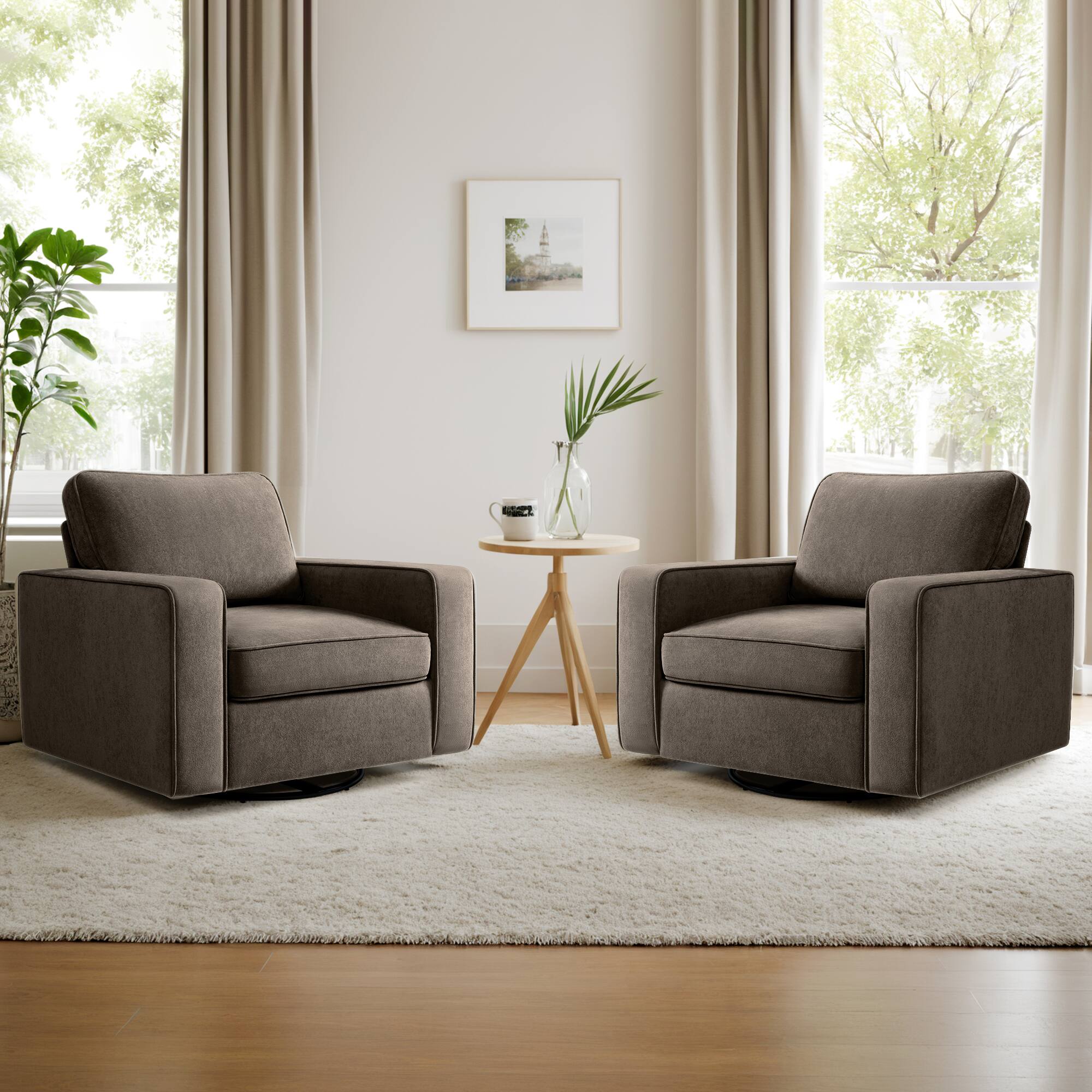 Alt View 2. KERDOM - Swivel Barrel Sofa Chair, Modern Single Sofa Lounge Bucket Armchair, Rotating Accent Sofa Rotation Base, Washable Pillow - Coffee.