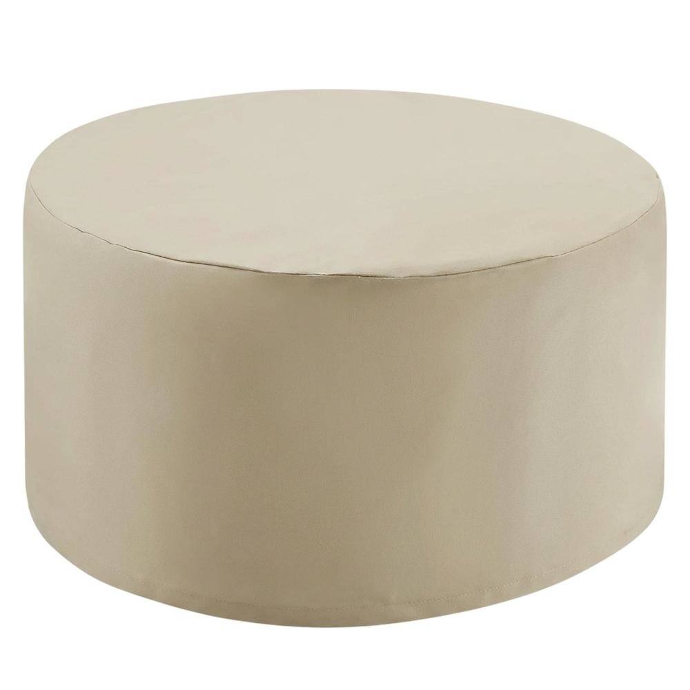 Left. FurniFact - Round outdoor coffee table furniture cover for weatherproof protection - Tan.
