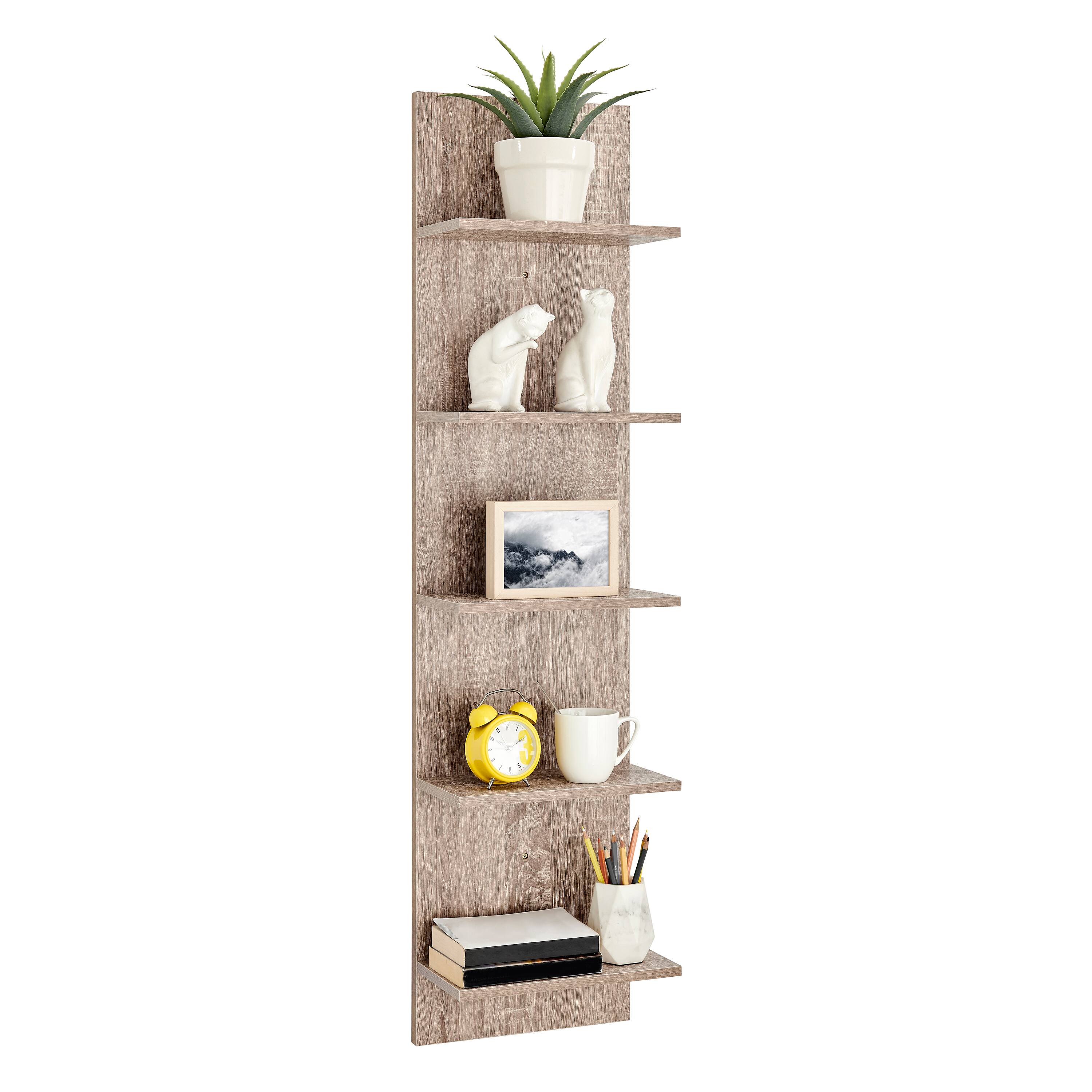 Alt View 5. Danya B - Five Tier Wide Column Wall Shelf - Weathered Oak - Weathered Oak.