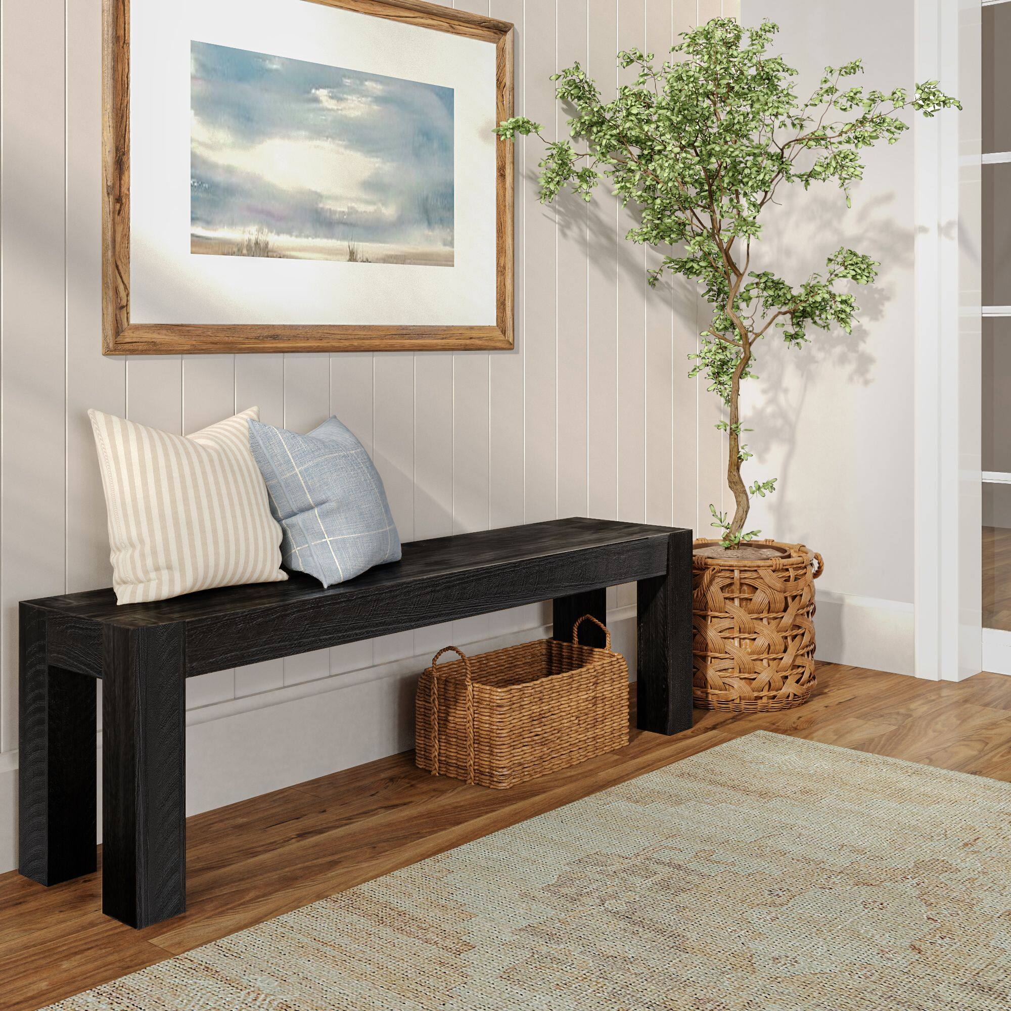 Alt View 8. Plank+Beam - Rustic Dining Bench (57.9in / 1470mm), Rustic Char - Rustic Char.