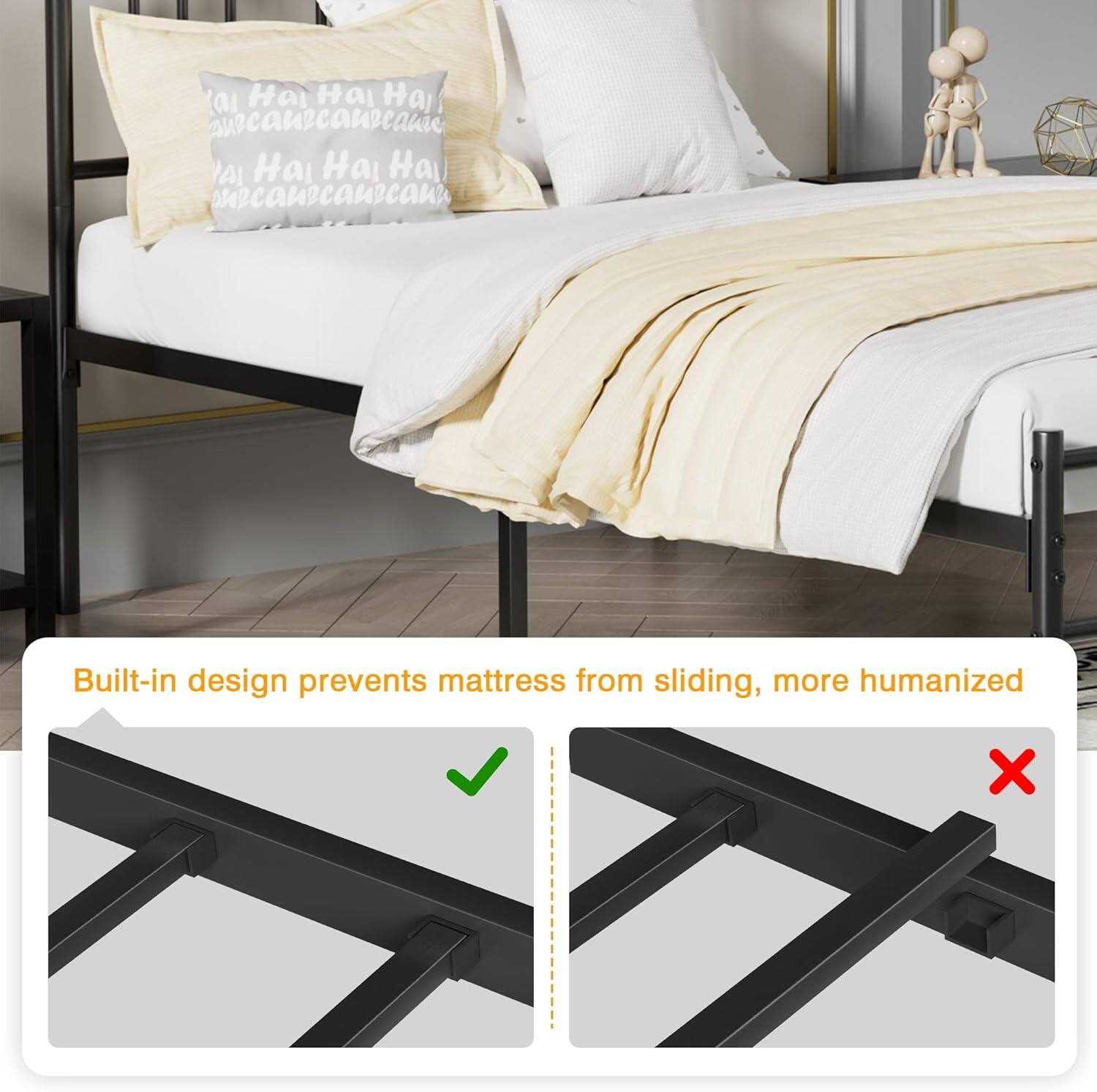 Built-in design prevents mattress from sliding, more humanized