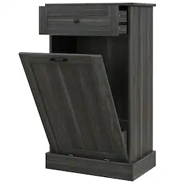 Homcom - Tilt Out Trash Bin Cabinet Free Standing Storage Cabinet with Drawer - Charcoal Gray